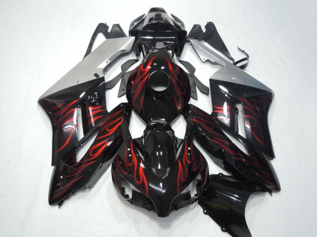 2004-2005 Silver Glossy Black Red Flame Honda CBR1000RR Motorcycle Fairings