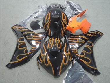2008-2011 Glossy Black Orange Flame Honda CBR1000RR Motorcycle Fairings