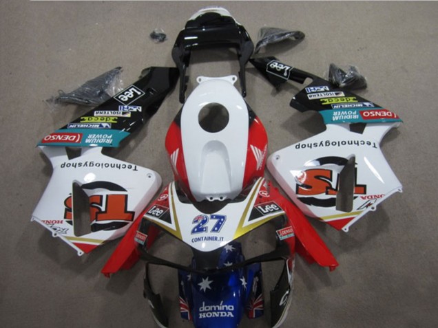 2003-2004 White Red Blue Glossy Black Denso 27 Honda CBR600RR Motorcycle Fairings
