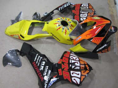 2003-2004 Yellow Orange Glossy Black Rossi Repsol 46 Honda CBR600RR Motorcycle Fairings