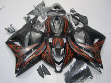 2009-2012 Matte Black Orange Flame Honda CBR600RR Motorcycle Fairings