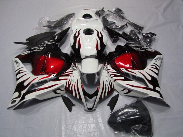 2009-2012 White Red Glossy Black Flame Honda CBR600RR Motorcycle Fairings