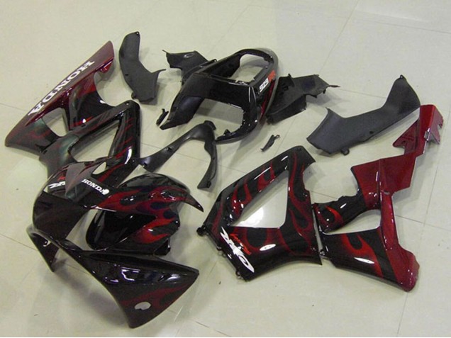 2000-2001 Glossy Black Red Flame Honda CBR900RR 929 Motorcycle Fairings