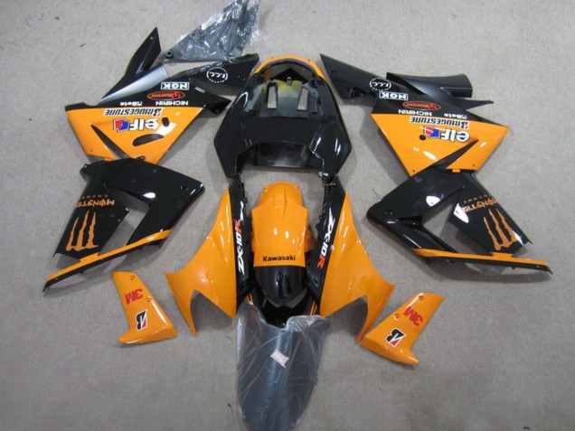 2004-2005 Orange Glossy Black 3M Monster Kawasaki ZX10R Motorcycle Fairings