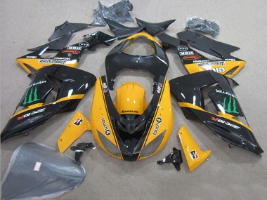 2006-2007 Glossy Black Yellow Green Touch4 Monster Kawasaki ZX10R Motorcycle Fairings