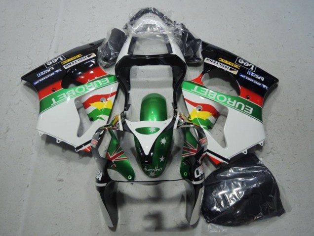 2000-2002 White Green Red Yellow Black Star EuroBet Kawasaki ZX6R Motorcycle Fairings