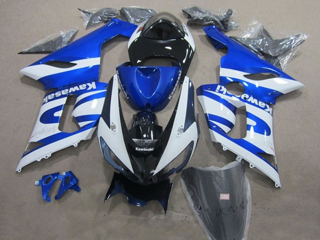 2005-2006 Blue White Black Kawasaki ZX6R Motorcycle Fairings