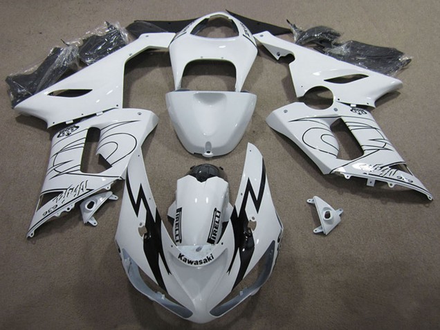 2005-2006 White Black Kawasaki ZX6R Motorcycle Fairing Kits