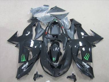 2007-2008 Black Ninja Green Monster Kawasaki ZX6R Motorcycle Fairings
