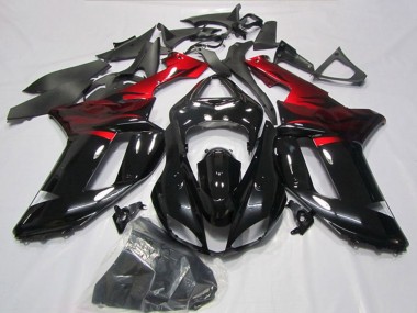 2007-2008 Black Red Kawasaki ZX6R Motorcycle Fairings