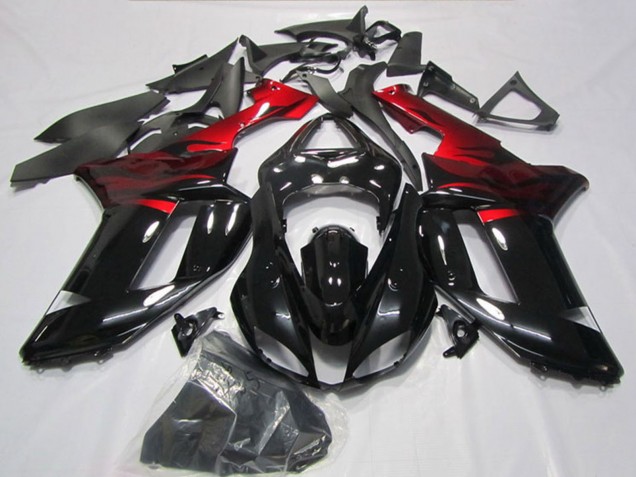 2007-2008 Black Red Kawasaki ZX6R Motorcycle Fairings