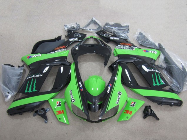 2007-2008 Green Black 3M Monster Kawasaki ZX6R Motorcycle Fairings