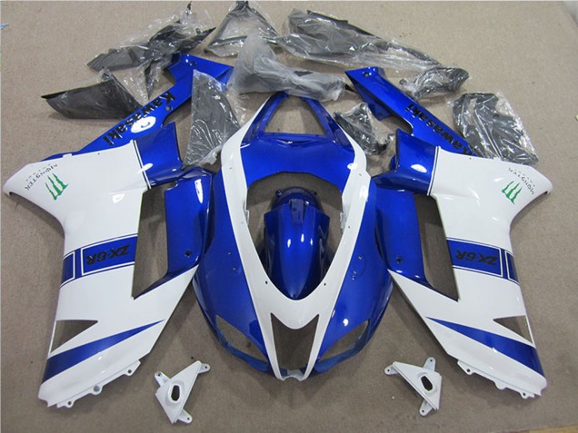 2007-2008 Blue White Monster Kawasaki ZX6R Motorcycle Fairings