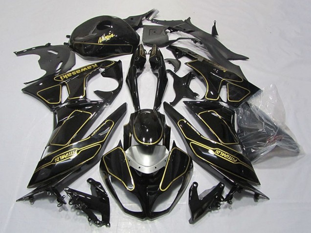 2009-2012 Glossy Black Silver Gold Kawasaki ZX6R Motorcycle Fairings
