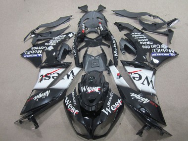 2009-2012 Glossy Black White West Kawasaki ZX6R Motorcycle Fairings