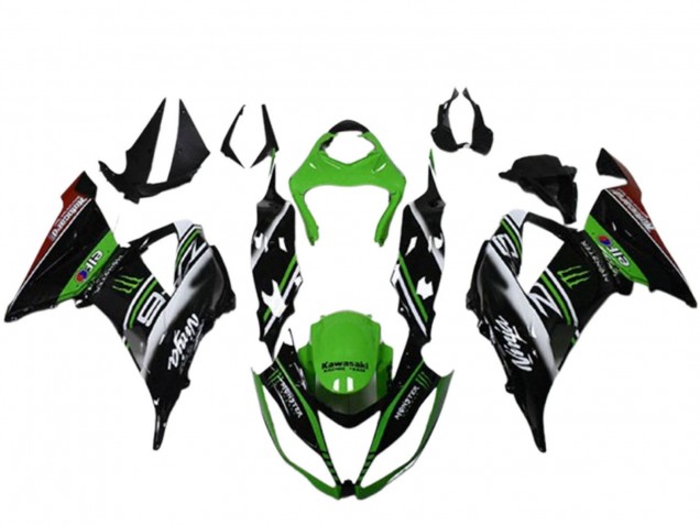 2013-2018 Green Black White Elf Monster Kawasaki ZX6R Motorcycle Fairings