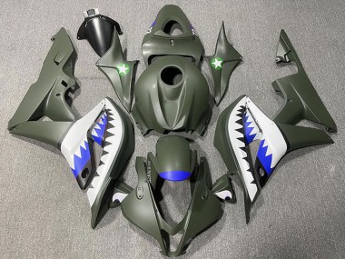 2007-2008 Army Green White Blue Shark Honda CBR600RR Motorcycle Fairings