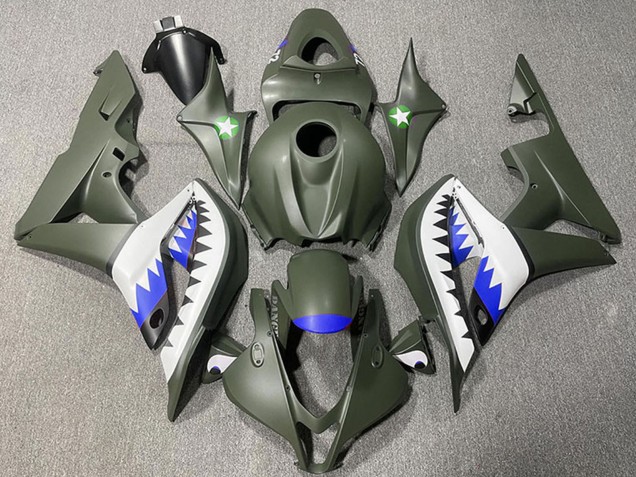 2007-2008 Army Green White Blue Shark Honda CBR600RR Motorcycle Fairings