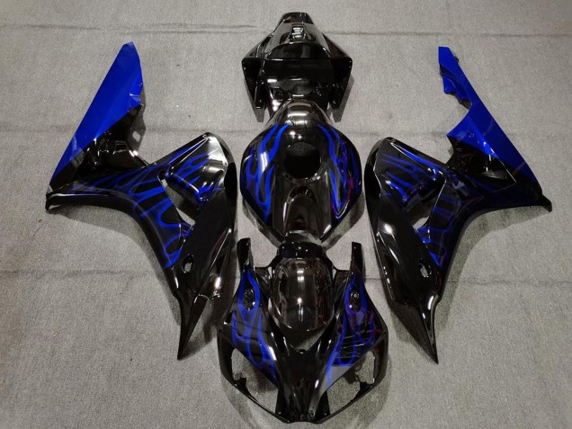 2006-2007 Glossy Black Blue Flame Honda CBR1000RR Motorcycle Fairing