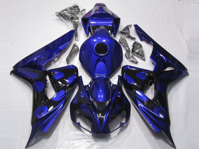 2006-2007 Blue Glossy Black Flame Honda CBR1000RR Motorcycle Fairings