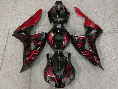 2006-2007 Glossy Black Red Flame Honda CBR1000RR Motorcycle Fairings