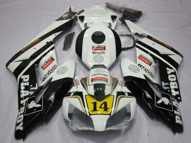 2004-2005 White Glossy Black Yellow Playboy 14 Honda CBR1000RR Motorcycle Fairings