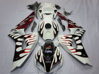 2006-2007 White Red Glossy Black Flame Honda CBR1000RR Motorcycle Fairings