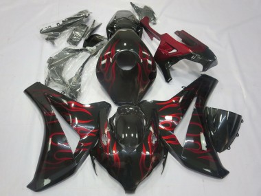 2008-2011 Glossy Black Red Flame Honda CBR1000RR Motorcycle Fairings