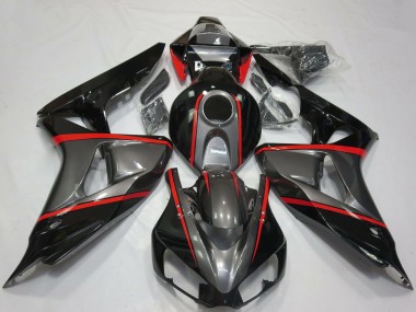 2006-2007 Grey Glossy Black Red Stripe Honda CBR1000RR Motorcycle Fairings