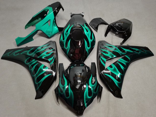 2008-2011 Glossy Black Green Flame Honda CBR1000RR Motorcycle Fairings
