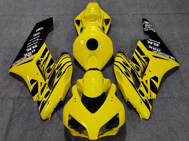 2004-2005 Yellow Glossy Black Flame Honda CBR1000RR Motorcycle Fairings