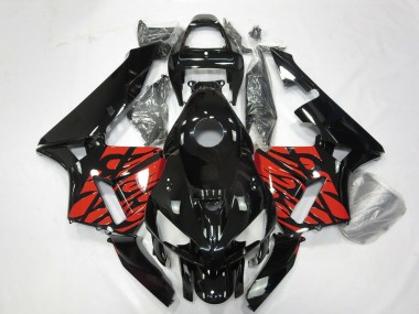 2005-2006 Glossy Black and Tribal Red Honda CBR600RR Motorcycle Fairings