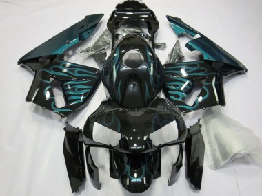 2003-2004 Glossy Black Green Flame Honda CBR600RR Motorcycle Fairings