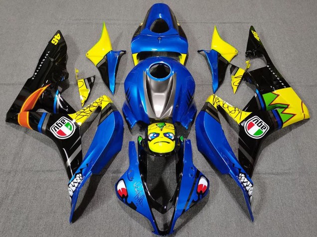 2007-2008 Blue Yellow Glossy Black Shark Honda CBR600RR Motorcycle Fairings