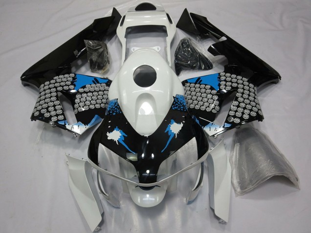2003-2004 White Blue Glossy Black Splatter Honda CBR600RR Motorcycle Fairings