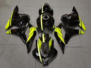 2009-2012 Glossy Black High Viz Yellow Stripe Honda CBR600RR Motorcycle Fairings