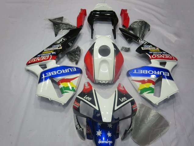 2003-2004 White Red Blue Glossy Black EuroBet Honda CBR600RR Motorcycle Fairing Kits