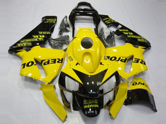 2003-2004 Yellow Glossy Black Repsol Honda CBR600RR Motorcycle Fairings