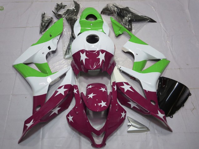 2007-2008 White Green Maroon Red Stars Stripe Honda CBR600RR Motorcycle Fairings