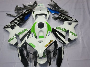 2005-2006 White Green Glossy Black HannSpree Honda CBR600RR Motorcycle Fairings