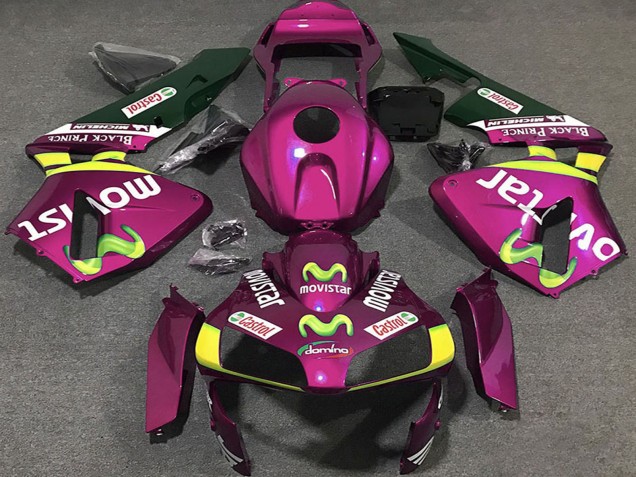 2003-2004 Hot Pink Yellow Green MoviStar Honda CBR600RR Motorcycle Fairings