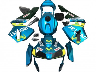 2003-2004 Light Blue Yellow Green MoviStar Honda CBR600RR Motorcycle Fairings
