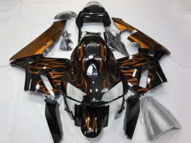 2003-2004 Glossy Black Orange Flame Honda CBR600RR Motorcycle Fairings