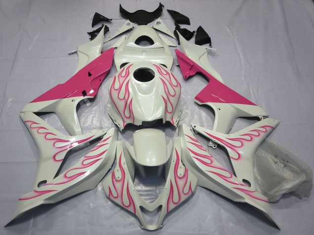2007-2008 White Pink Flame Honda CBR600RR Motorcycle Fairings