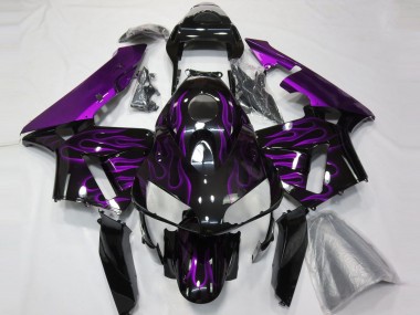 2003-2004 Glossy Black Purple Flame Honda CBR600RR Motorcycle Fairings