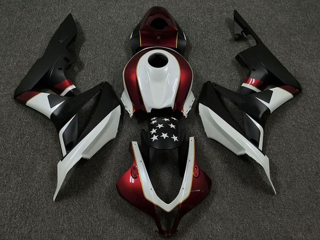 2009-2012 White Red Matte Black Star Honda CBR600RR Motorcycle Fairings