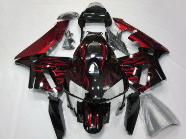 2003-2004 Glossy Black Red Flame Honda CBR600RR Motorcycle Fairings