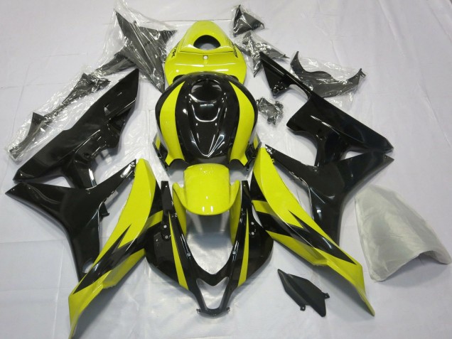 2007-2008 Yellow Glossy Black OEM Style Honda CBR600RR Motorcycle Fairings