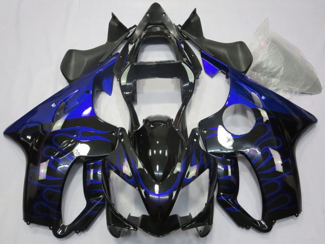 2001-2003 Glossy Black Blue Flame Honda CBR600 F4i Motorcycle Fairings