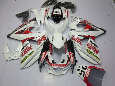 2009-2016 White Red Dunlop 52 Suzuki GSXR 1000 Motorcycle Fairings